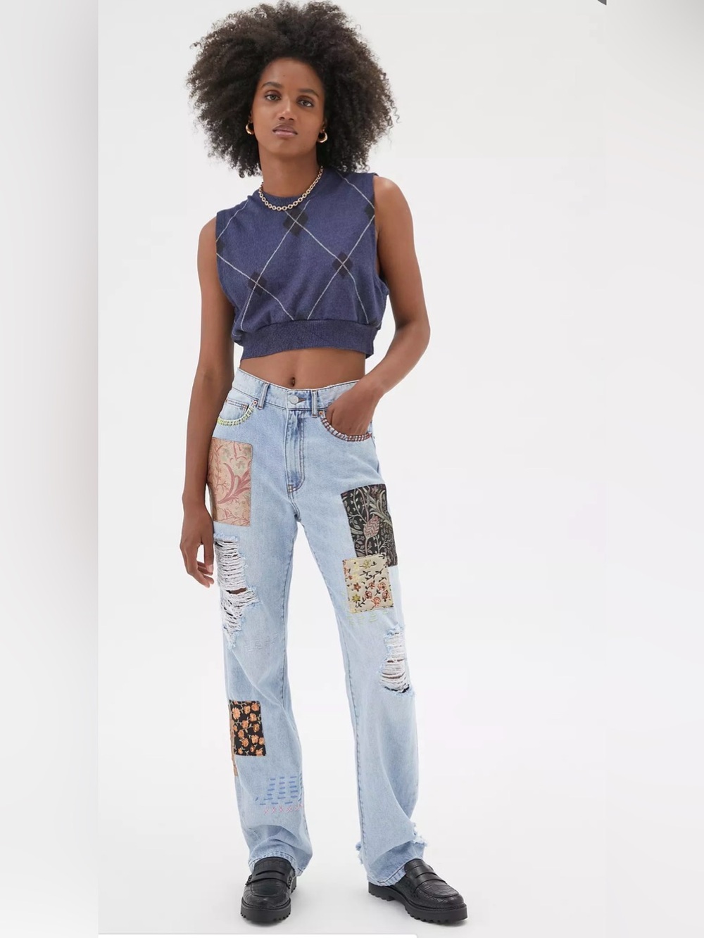 BDG Light Blue Patchwork Boyfriend Jeans